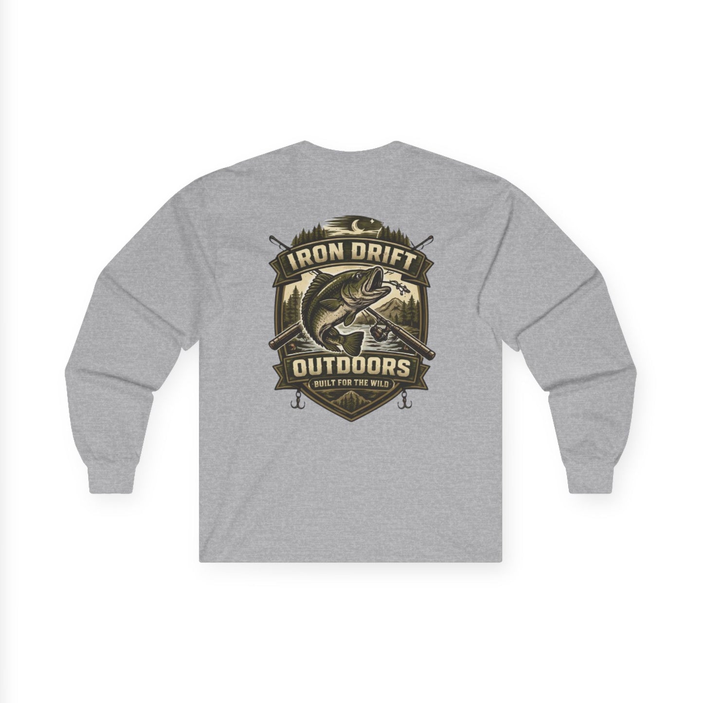 Fishing Logo Long Sleeve Tee — "Iron Drift Outdoors" Outdoor Fish Shirt