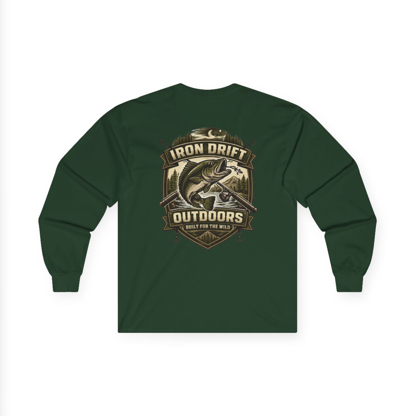 Fishing Logo Long Sleeve Tee — "Iron Drift Outdoors" Outdoor Fish Shirt