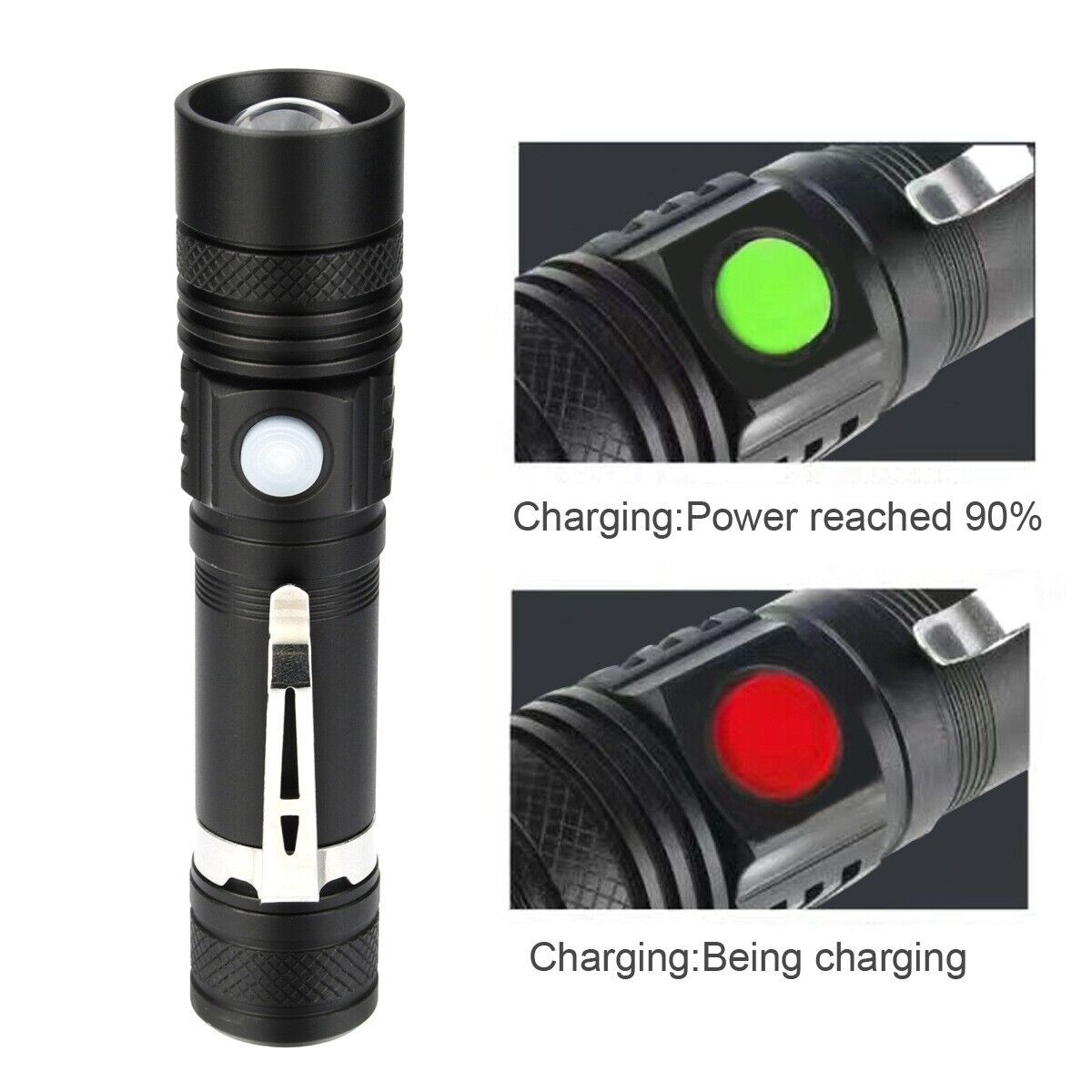 90000LM LED Tactical Flashlight Zoomable With Rechargeable Battery