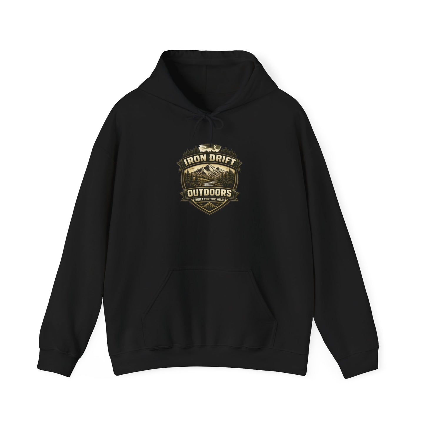 Outdoors Vintage Badge Hoodie — Iron Drift Outdoors Graphic Sweatshirt