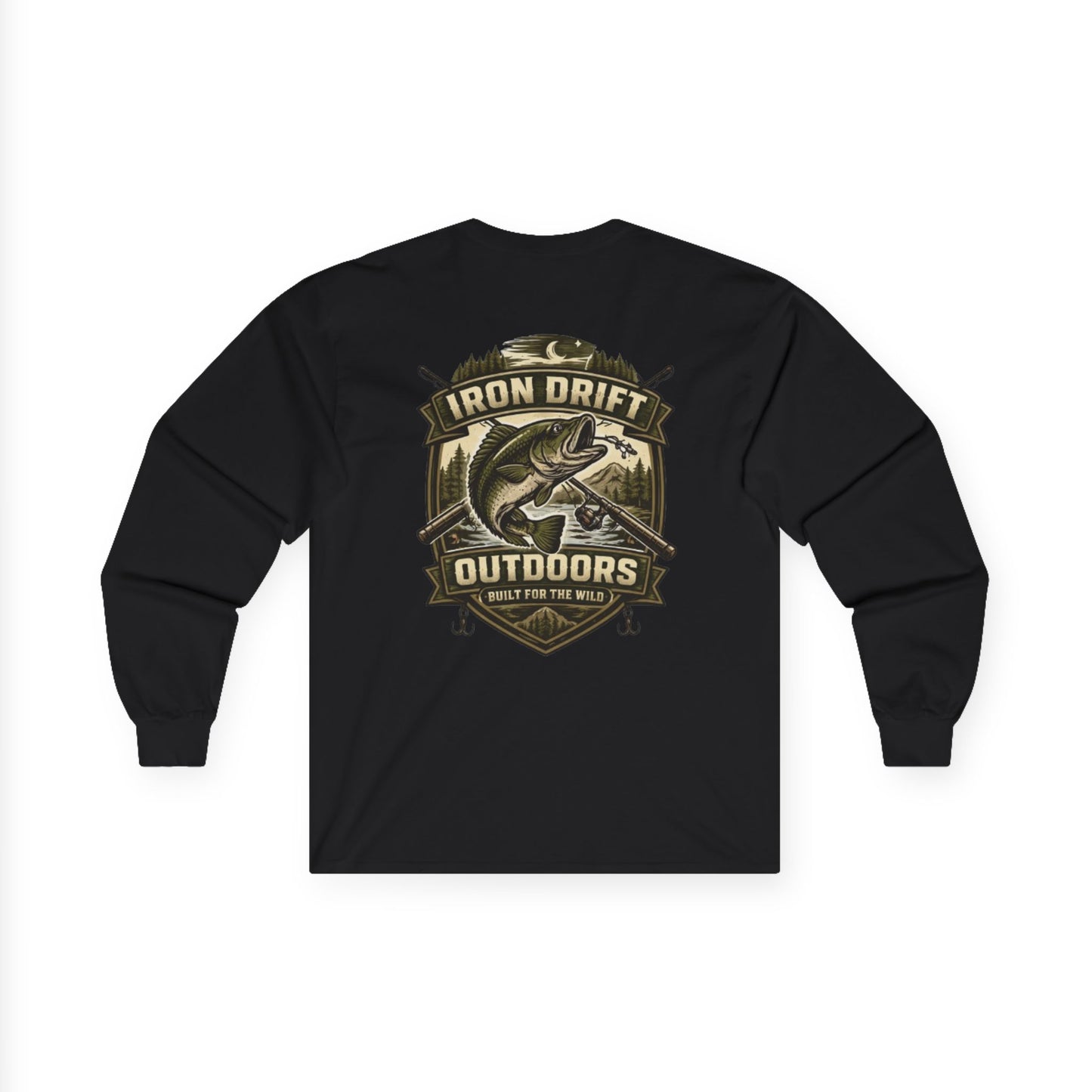 Fishing Logo Long Sleeve Tee — "Iron Drift Outdoors" Outdoor Fish Shirt