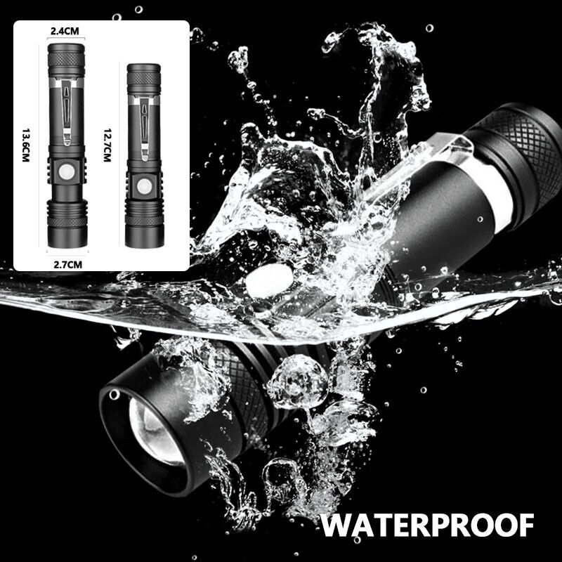 90000LM LED Tactical Flashlight Zoomable With Rechargeable Battery