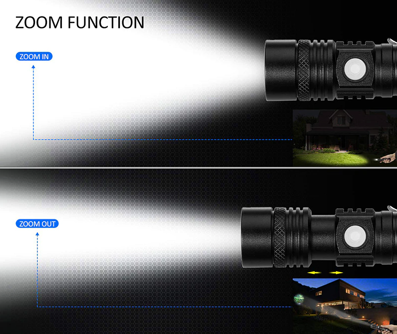 90000LM LED Tactical Flashlight Zoomable With Rechargeable Battery