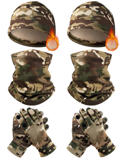 Eurzom 6 Pcs Mens Camo Fleece Hat Gloves Neck Gaiter Set