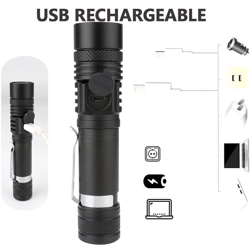 90000LM LED Tactical Flashlight Zoomable With Rechargeable Battery