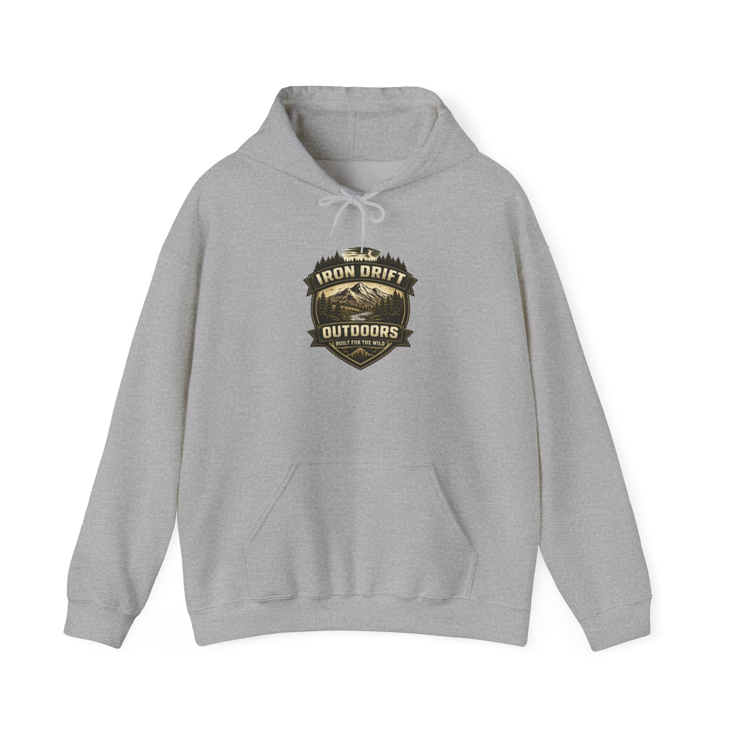 Outdoors Vintage Badge Hoodie — Iron Drift Outdoors Graphic Sweatshirt