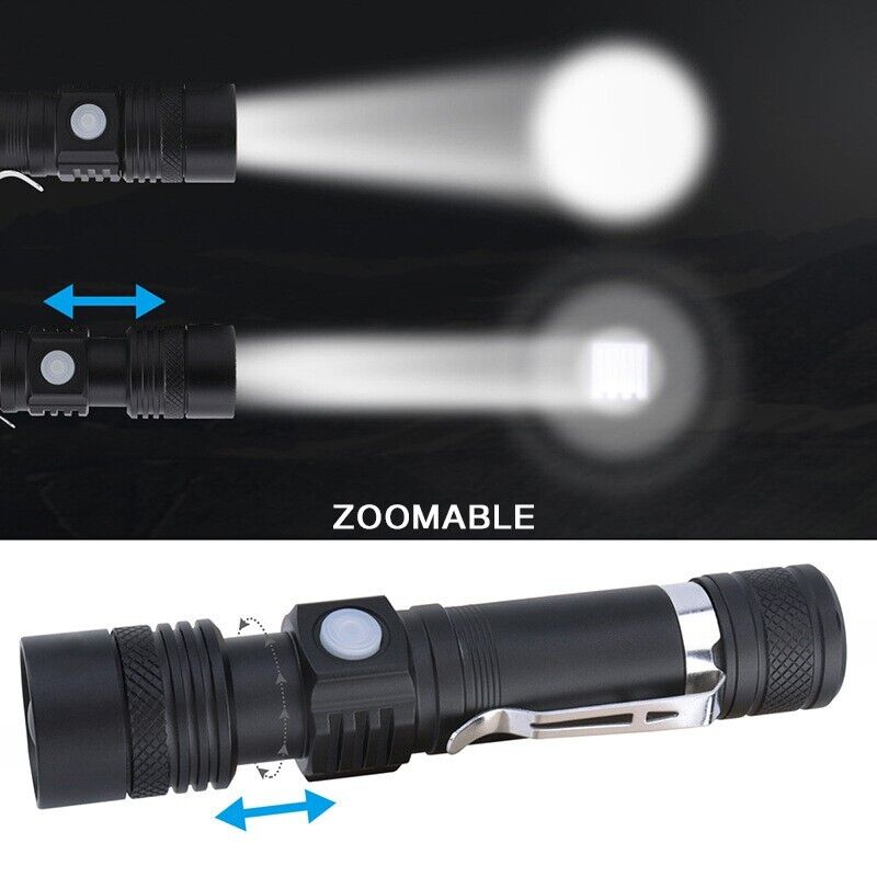 90000LM LED Tactical Flashlight Zoomable With Rechargeable Battery