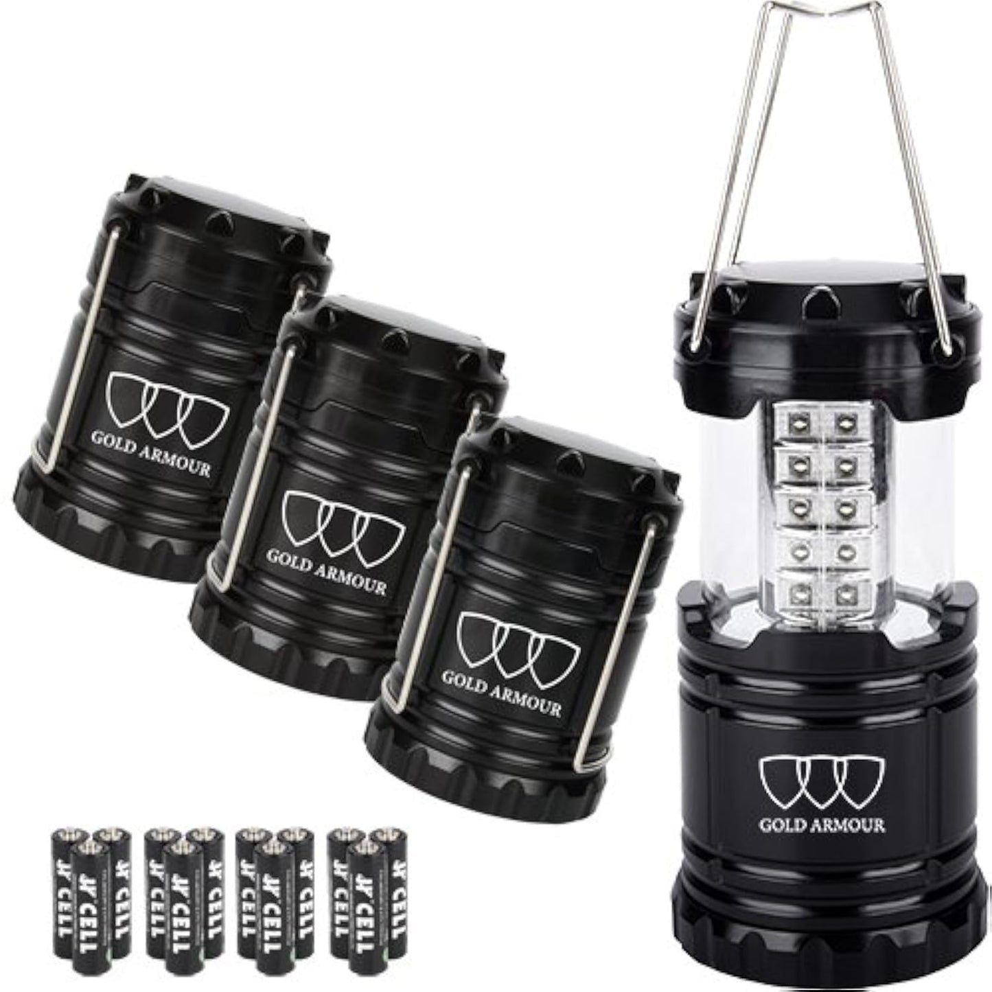 4 Pack LED Camping Lantern Portable Flashlight with 12 aa Batteries