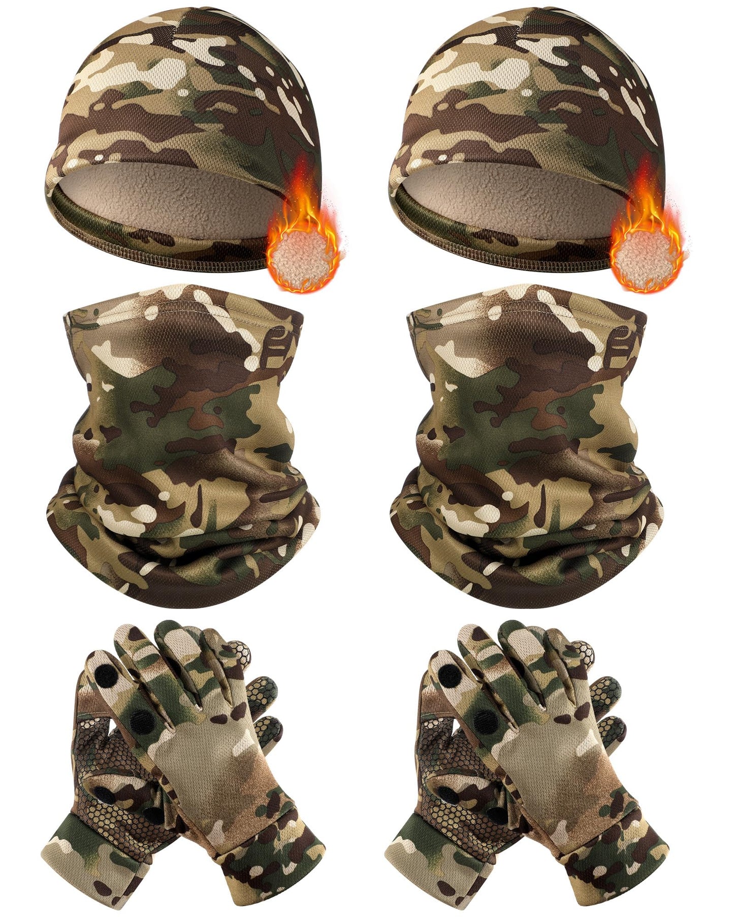 Eurzom 6 Pcs Mens Camo Fleece Hat Gloves Neck Gaiter Set